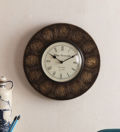 12" Zodiac Ethnic Antique Brass Wall Clock for Home