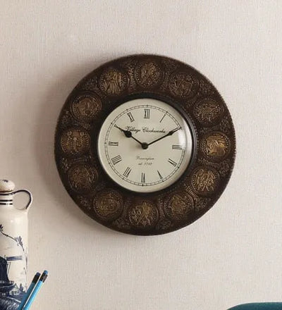 12" Zodiac Ethnic Antique Brass Wall Clock for Home