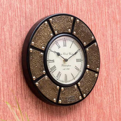 12" Decorative Ethnic Floral Brass Wall Clock for Home | Half Saree Ceremony Gift