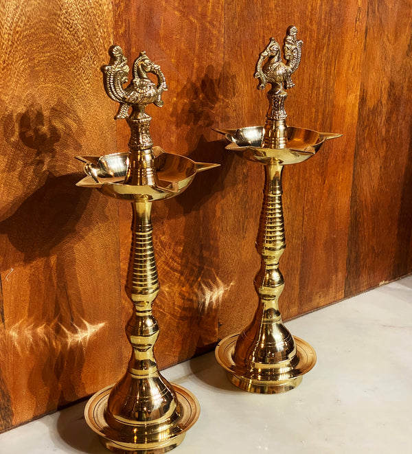 Brass ANNAM KUTHU VILAKKU | Brass Lamps | Mahabarath Diya | DEEPAM For Pooja | KUTHU VILAKKU For Gifts & Decorations | 16 inch | Pack of 2