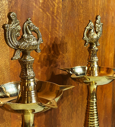 Brass ANNAM KUTHU VILAKKU | Brass Lamps | Mahabarath Diya | DEEPAM For Pooja | KUTHU VILAKKU For Gifts & Decorations | 16 inch | Pack of 2 - D DASS Store