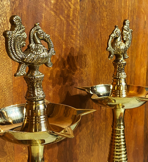 Brass ANNAM KUTHU VILAKKU | Brass Lamps | Mahabarath Diya | DEEPAM For Pooja | KUTHU VILAKKU For Gifts & Decorations | 16 inch | Pack of 2