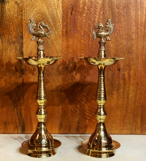 Brass ANNAM KUTHU VILAKKU | Brass Lamps | Mahabarath Diya | DEEPAM For Pooja | KUTHU VILAKKU For Gifts & Decorations | 16 inch | Pack of 2
