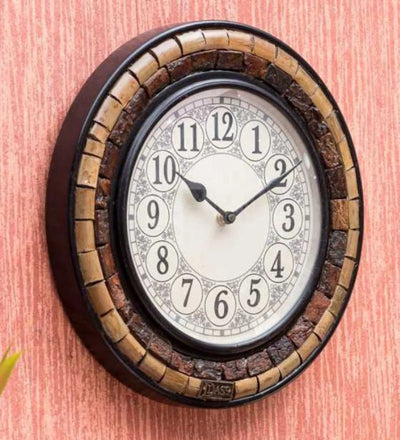 12" Decorative Ethnic Antique Wooden Wall Clock for Home | Ganesh Chaturthi Gift - D'DASS Store