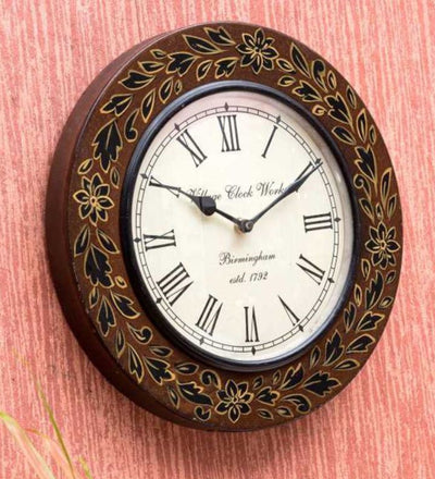 12" Decorative Handpainted Antique Wooden Wall Clock for Home | Office Inauguration Gift