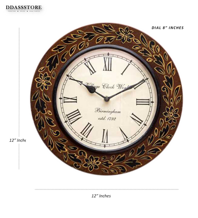 12" Decorative Handpainted Antique Wooden Wall Clock for Home | Office Inauguration Gift