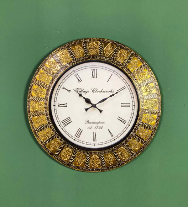 18" Decorative Ethnic Antique Wooden Wall Clock for Home | Diwali Gift