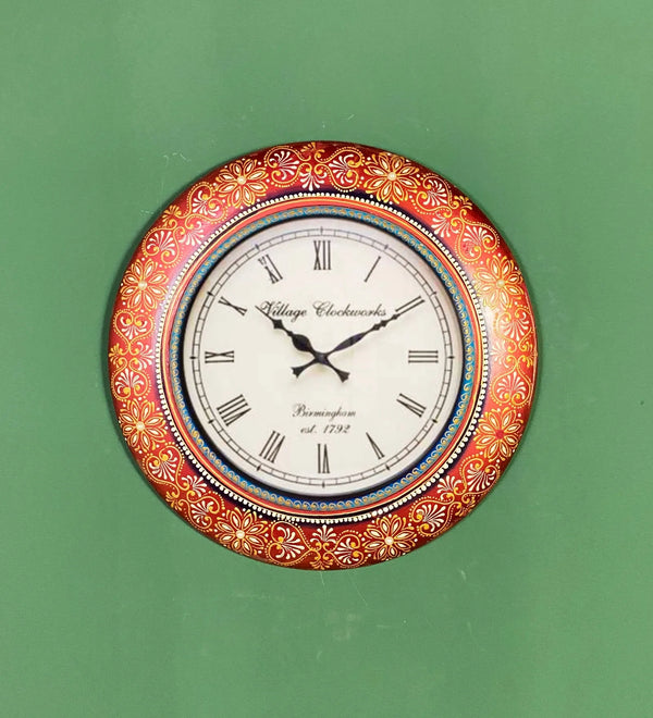 18" Decorative Ethnic Antique Wooden Wall Clock for Home | Diwali Gift