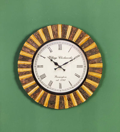 18" Decorative Ethnic Antique Wooden Wall Clock for Home 