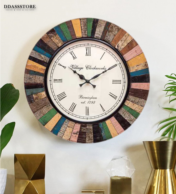 18" Decorative Ethnic Antique Wooden Wall Clock for Home