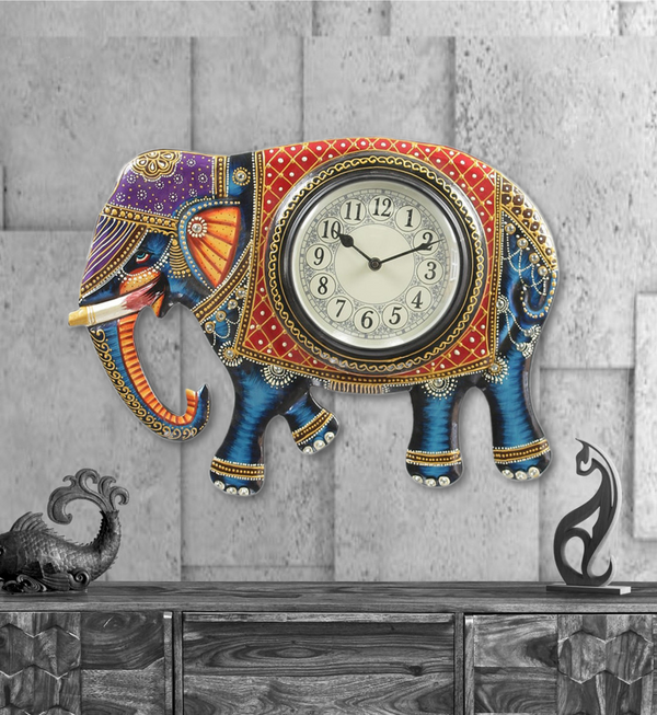 18" Decorative Ethnic Elephant Painted Wall Clock for Home | House Warming Gift