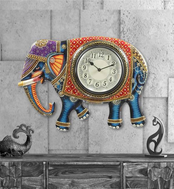 18" Decorative Ethnic Elephant Painted Wall Clock for Home | House Warming Gift