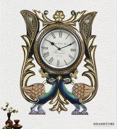 18" Decorative Ethnic Peacock Painted Wall Clock for Home | House Warming Gift