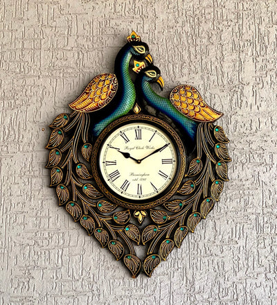 18" Decorative Ethnic Wooden Peacock Painted Wall Clock for Home | House Warming Gift