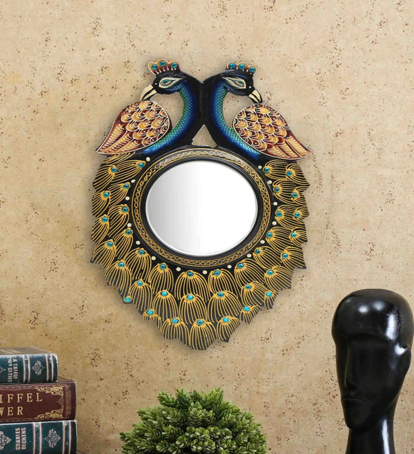 18 Inch Handpainted Peacock Wall Mirror for living room