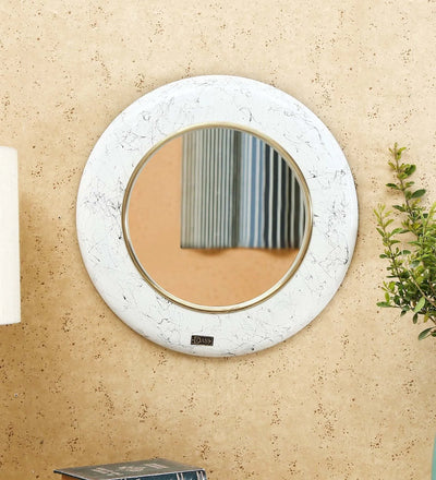 18 Inch Multicolour Pinewood MDF Marble Finish Decorative Wall Mirror