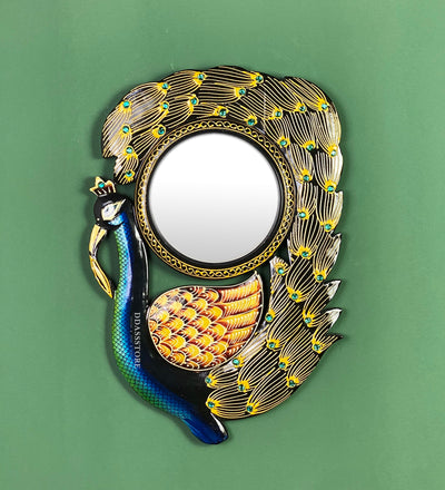 18 Inch Multicolour Pinewood MDF Peacock Decorative Wall Mirror