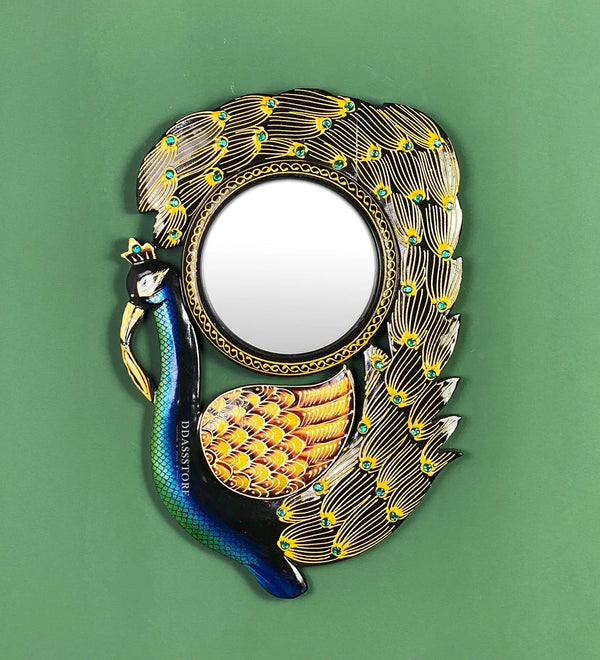 18 Inch Multicolour Pinewood MDF Peacock Decorative Wall Mirror