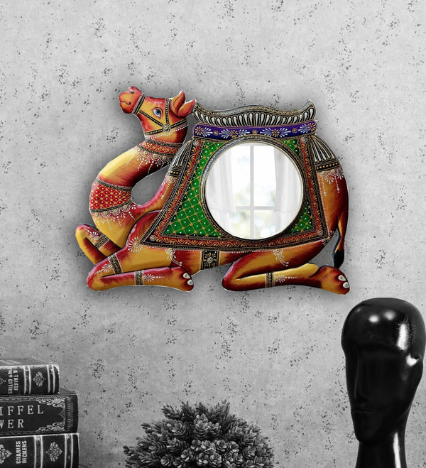 18" Rajasthani Camel MDF wooden Decorative Wall Mirror