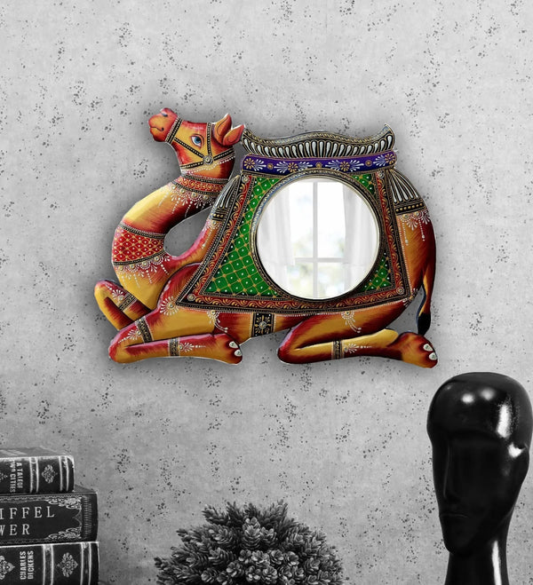 18" Rajasthani Camel MDF wooden Decorative Wall Mirror