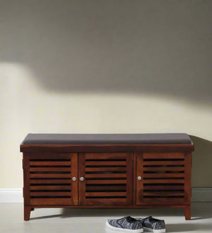HoneyNest Collection Sheesham Wood Shoe Rack With Seating in Scratch Resistant Honey Oak Finish