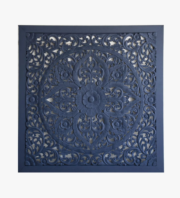 Bluewood Elegance King Size Headboard, Carved Teak with Frame - D'DASS Store