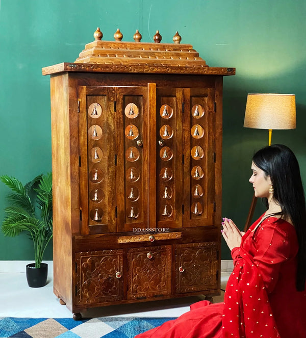 Handcarved South Indian Style Solid Sheesham Wood Pooja Mandapam | DDASSMANDAP104 - D'DASS Store