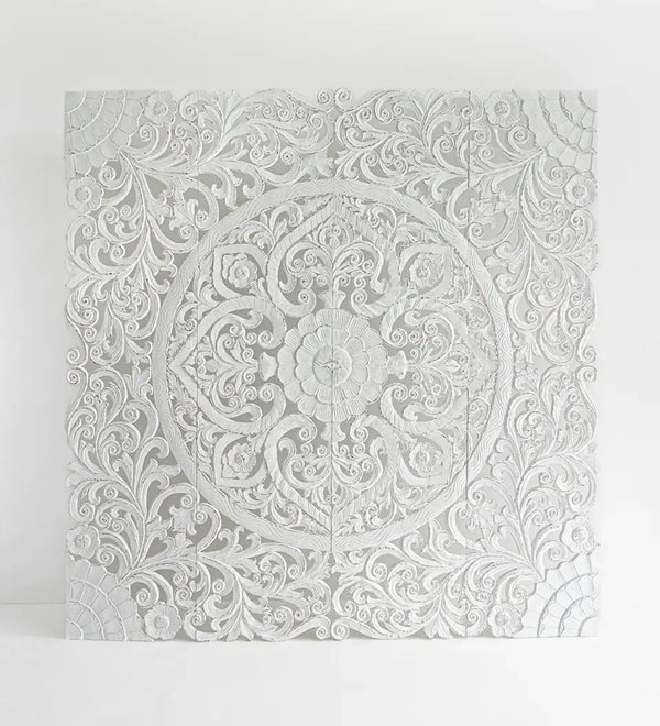White Lotus Mandala King Wall Art Panel with Frame - D'DASS Store