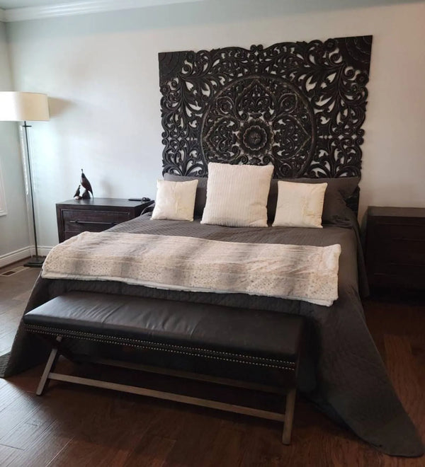 Grand Ranch Carved Panel Texas King Headboard with Frame - D'DASS Store