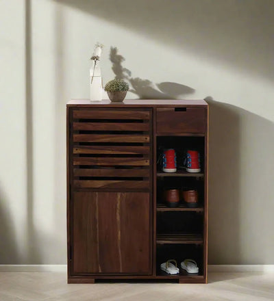 OakLine Bench Sheesham Wood Shoe Cabinet in Scratch Resistant Provincial Teak Finish - D'DASS Store