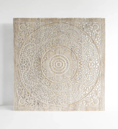 Sacred Mandala Teak Carved Headboard with Frame