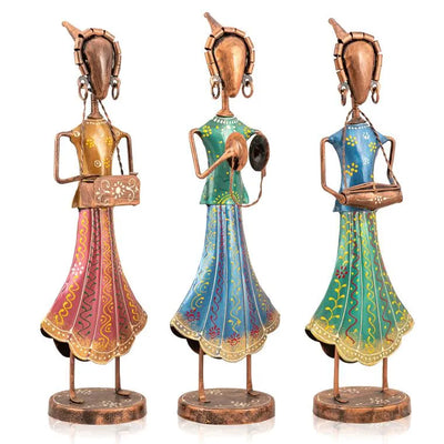 Multicolour Iron Kirtan Lady Set of 3 For Table Decor | Indian art - D'DASS Store