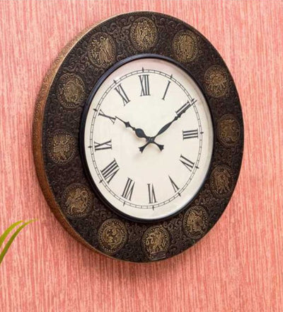 18" Decorative Ethnic Antique Brass Wall Clock for Home | Anniversary gift - D'DASS Store