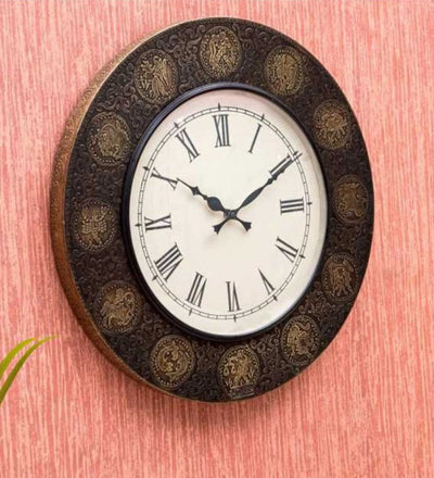18" Decorative Ethnic Antique Brass Wall Clock for Home | Anniversary gift - D'DASS Store