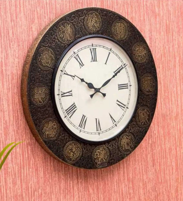 18" Decorative Ethnic Antique Brass Wall Clock for Home | Anniversary gift - D'DASS Store