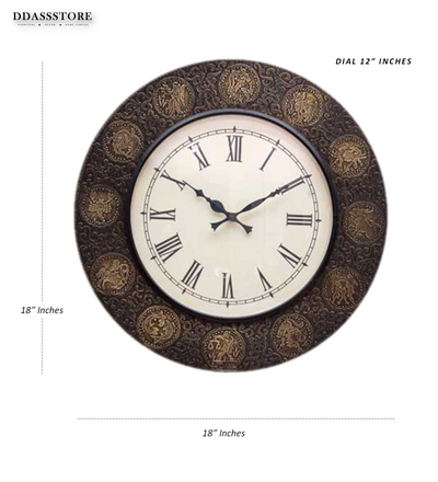 18" Decorative Ethnic Antique Brass Wall Clock for Home | Anniversary gift - D'DASS Store