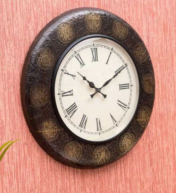 18" Decorative Ethnic Antique Brass Wall Clock for Home | Office ceremony gift - D'DASS Store