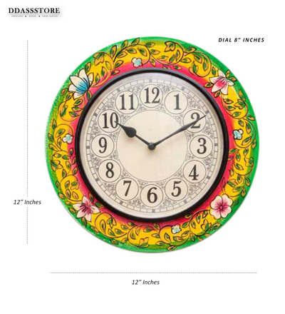 12" Decorative Ethnic Hand painted Wooden Wall Clock for Home | House Warming Gift