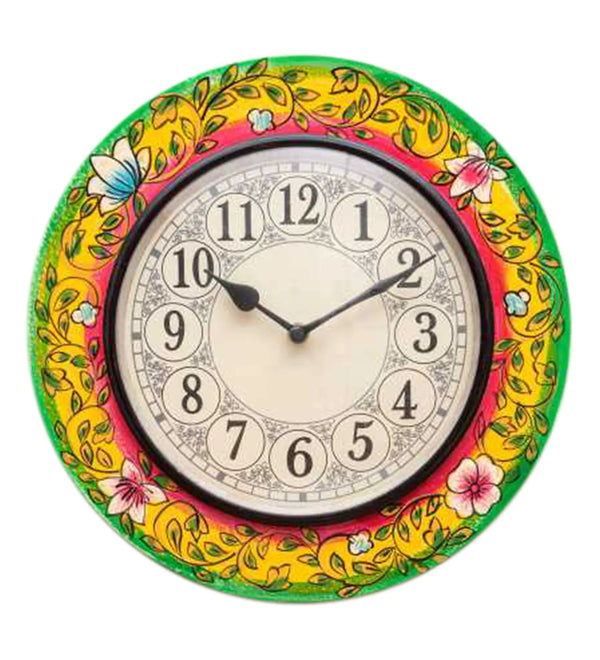12" Decorative Ethnic Hand painted Wooden Wall Clock for Home | House Warming Gift - D'DASS Store