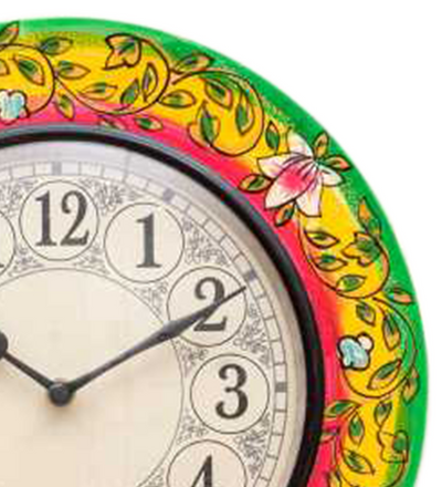 12" Decorative Ethnic Hand painted Wooden Wall Clock for Home | House Warming Gift