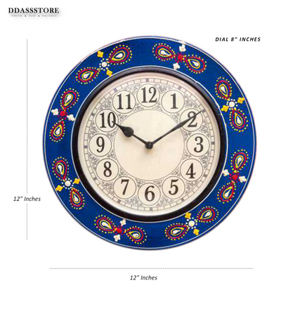 12" Decorative Ethnic Floral Painted Wall Clock for Home | House Warming Gift - D'DASS Store
