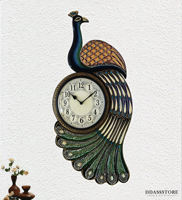 22" Decorative Ethnic Peacock Painted Wall Clock for Home | House Warming Gift