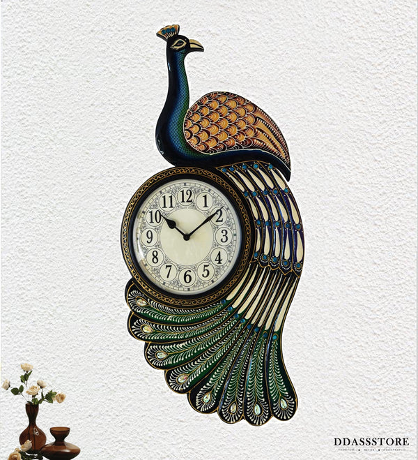 22" Decorative Ethnic Peacock Painted Wall Clock for Home | House Warming Gift