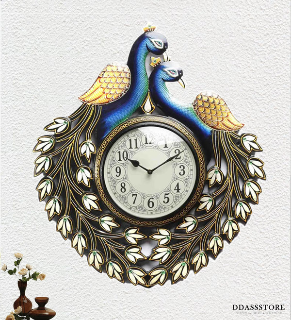 22" Decorative Ethnic Peacock Painted Wall Clock for Home