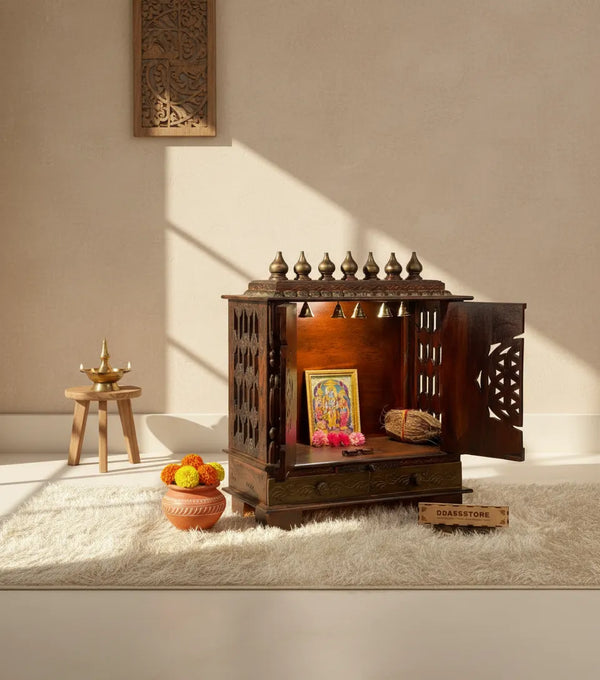 Wooden Pooja Temple & Puja Mandap For Home | DDASSWT2411_CopperD - D'DASS Store