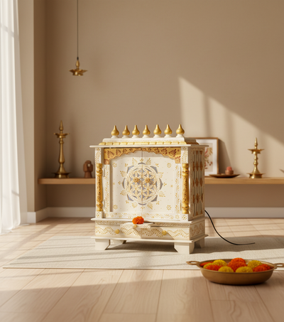 White Wooden Pooja Mandir design & Puja Mandap For Home | DDASSWT2411_RGD