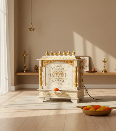 White Wooden Pooja Mandir design & Puja Mandap For Home | DDASSWT2411_RGD - D'DASS Store