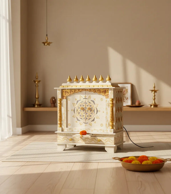 White Wooden Pooja Mandir design & Puja Mandap For Home | DDASSWT2411_RGD