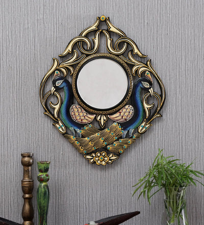 24 Inch Handpainted Peacock Wall Mirror for living room