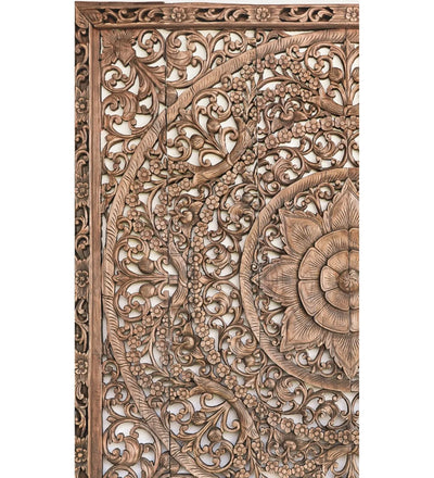 Heritage Haven Wall Mounted Lotus Carved Headboard with Frame - D'DASS Store